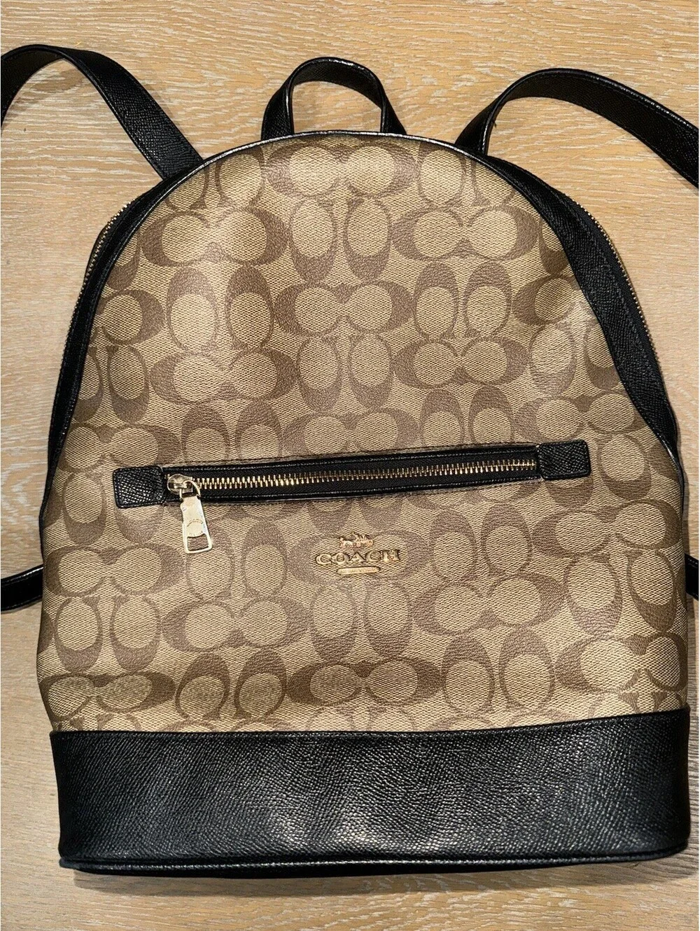 Coach Kenley Backpack in Signature Canvas Khaki / Black Gold Hardware C5679